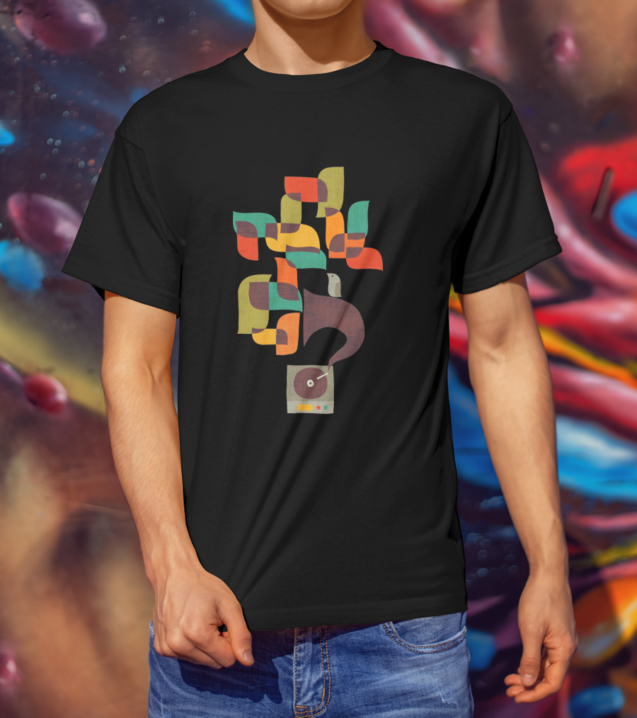 Retro Jazz Record Player With Colorful Musical Notes T-Shirt