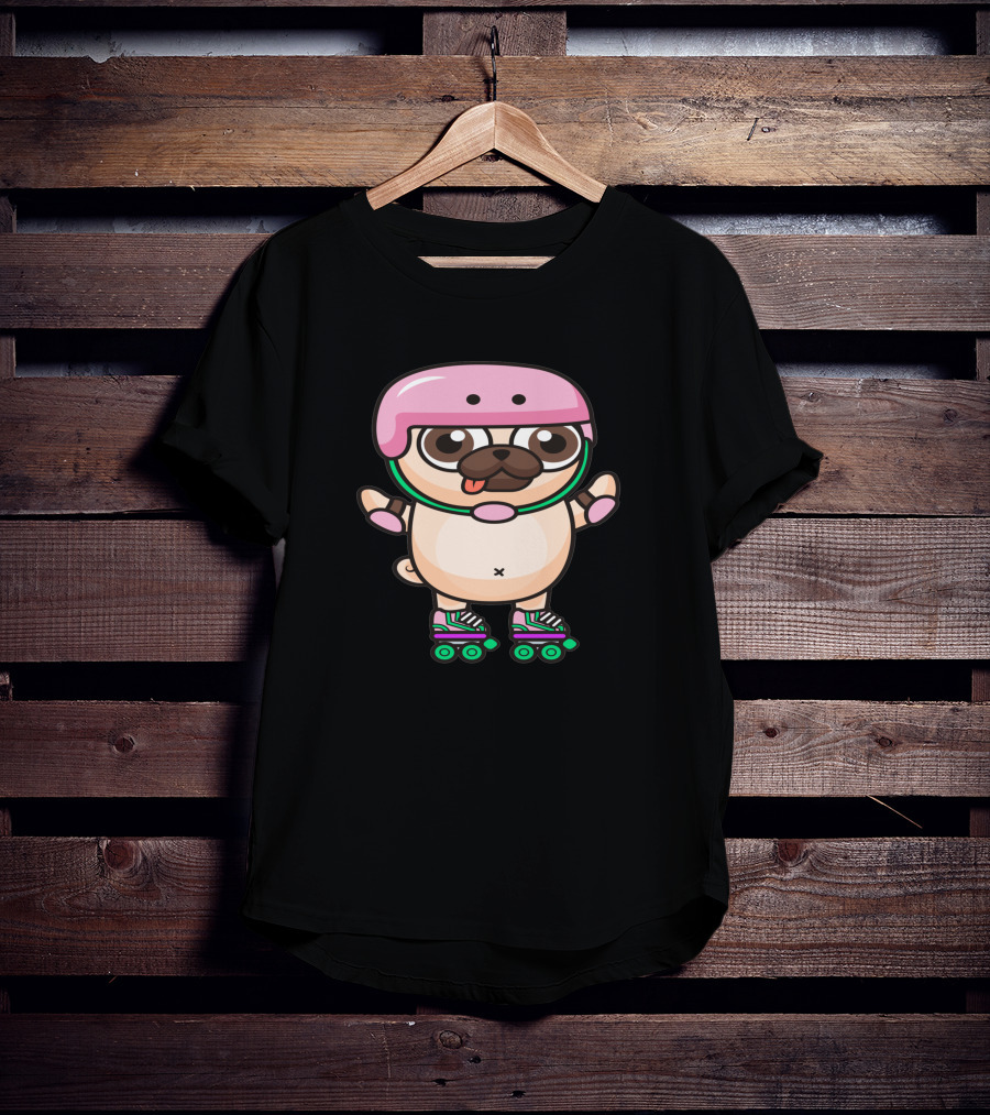Animal Cute Pug Skating Helmet Rollerblades 346817 T-Shirt