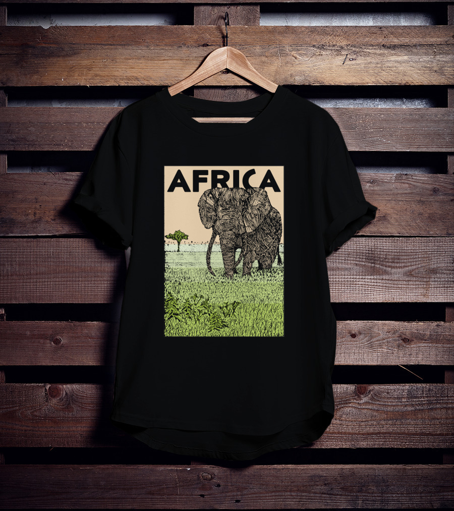AFRICA African Elephant In Grassland With Tree T-Shirt