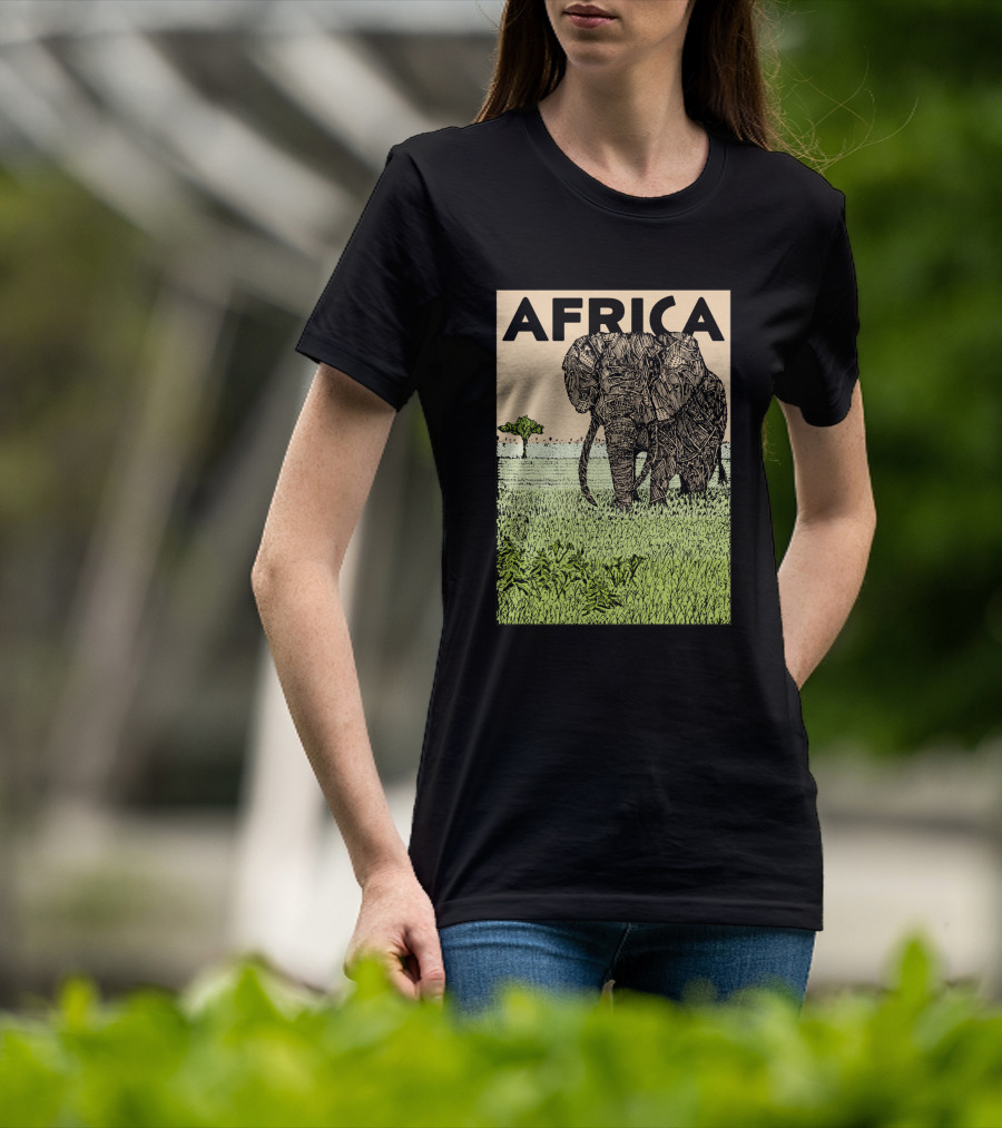 AFRICA African Elephant In Grassland With Tree T-Shirt