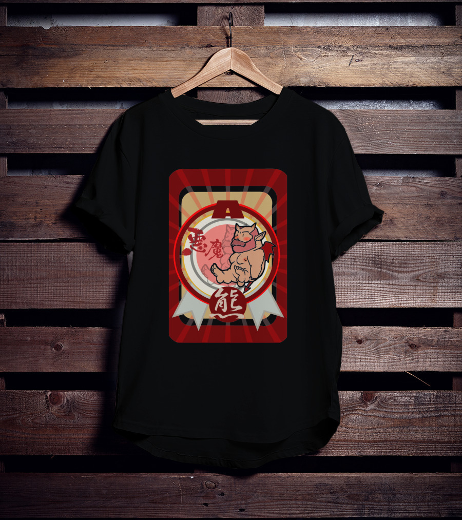 Akuma Devil Bear 7911 With Red Demon Icon And Kanji Symbols T-Shirt
