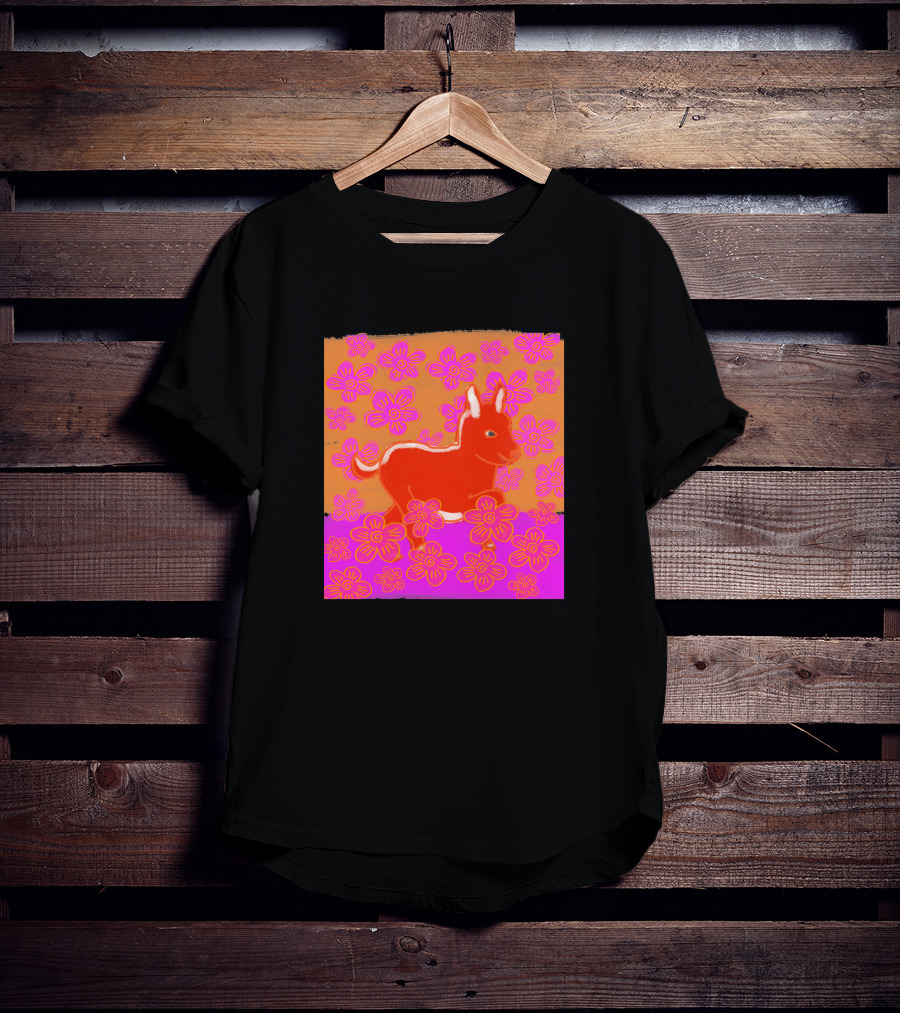 Baby Donkey In A Field Of Bright Pink Orange Flowers 1170477 T-Shirt
