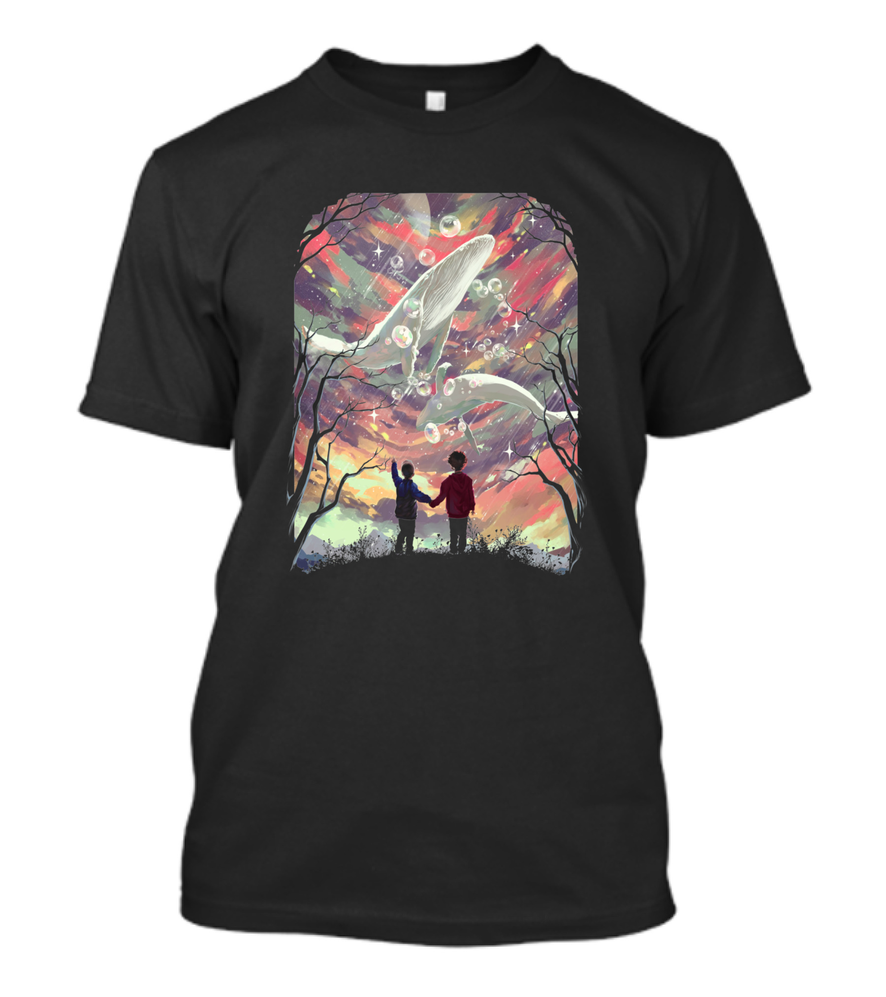 Balyena 658635 Cosmic Whales And Children Under A Starry Sky T-Shirt