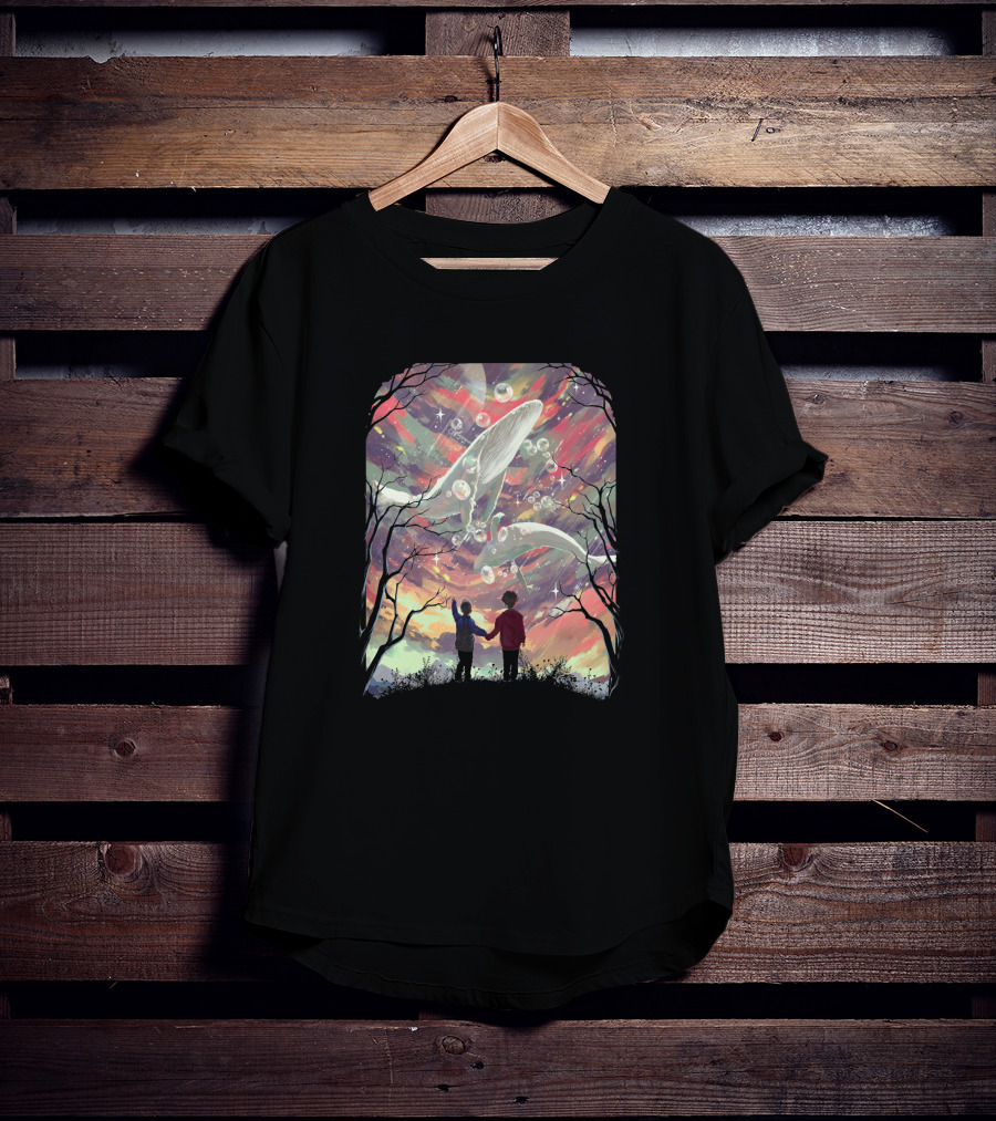 Balyena 658635 Cosmic Whales And Children Under A Starry Sky T-Shirt