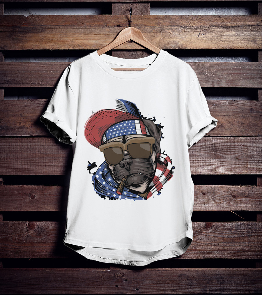 Pit Bull Boss American Flag Sunglasses Bandana Cigar Cool Dog T-Shirt