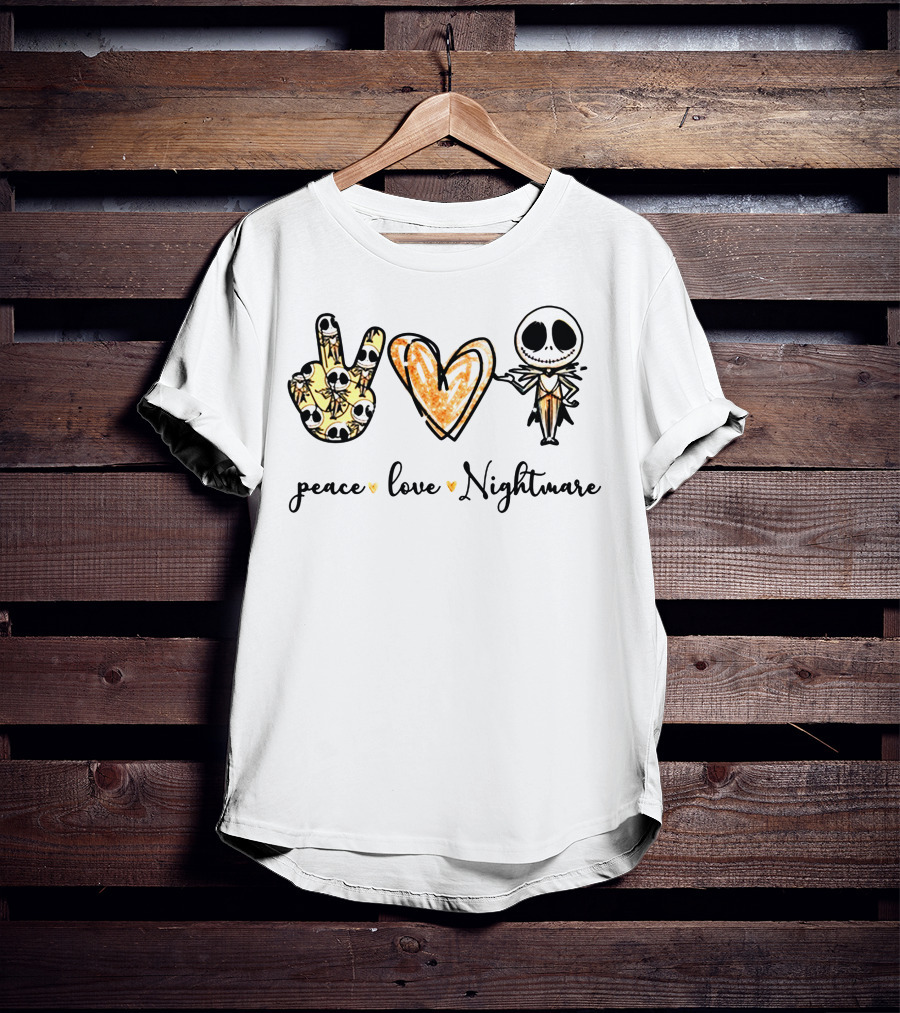 Peace Love Nightmare Skellington Halloween Icons T-Shirt