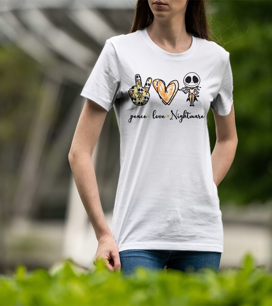 Peace Love Nightmare Skellington Halloween Icons T-Shirt