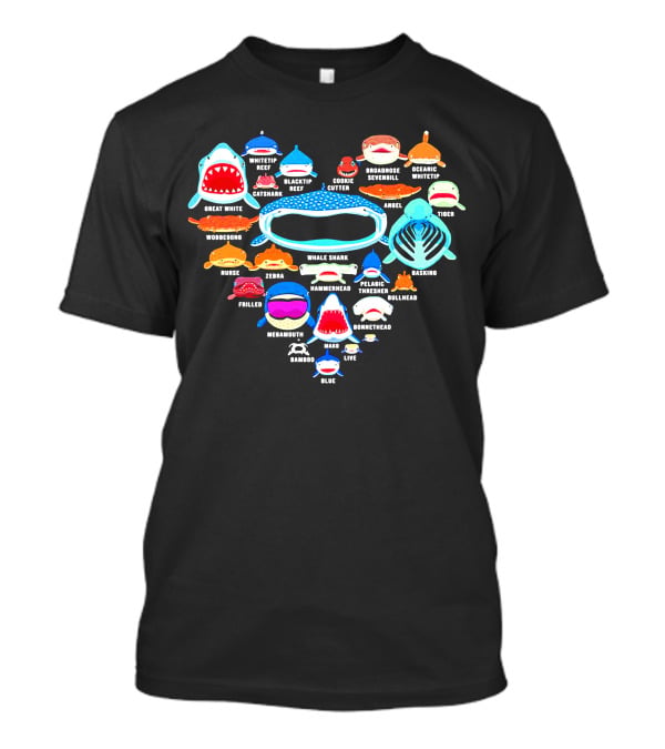 Love Great White Hammerhead Whale Shark Faces T-Shirt