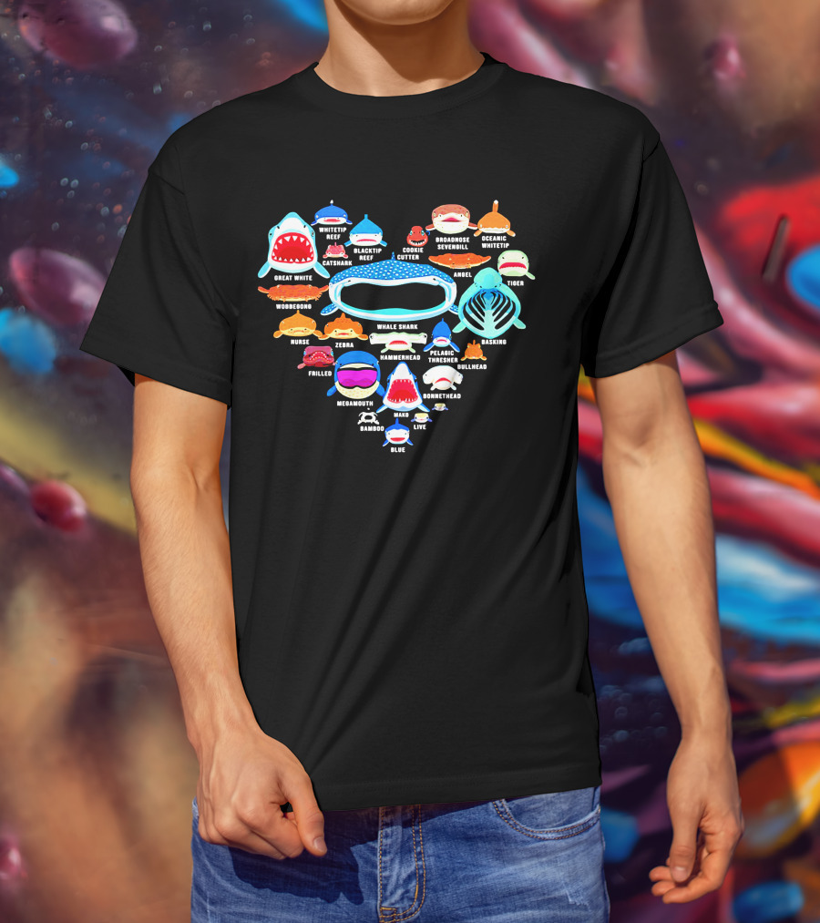 Love Great White Hammerhead Whale Shark Faces T-Shirt