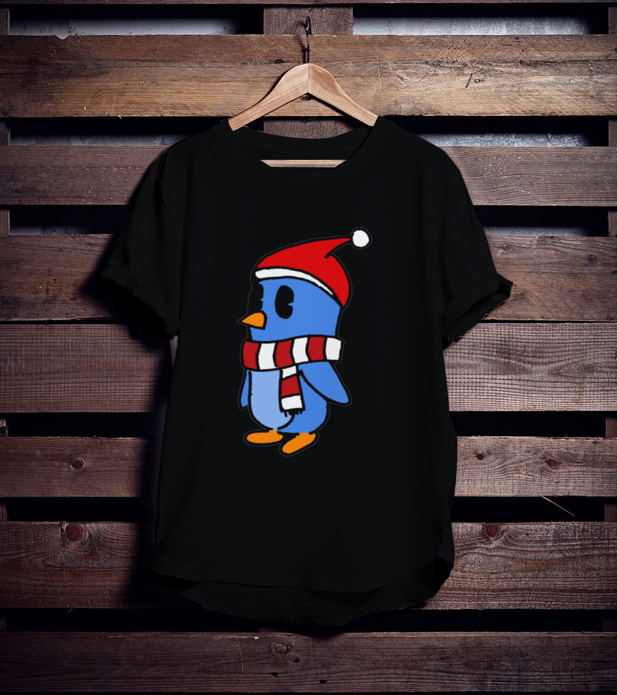 Crudely Handdrawn Pengu 763669 In Santa Hat With Red And White Scarf T-Shirt