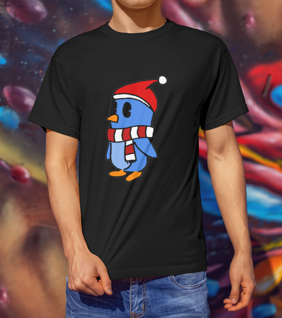 Crudely Handdrawn Pengu 763669 In Santa Hat With Red And White Scarf T-Shirt