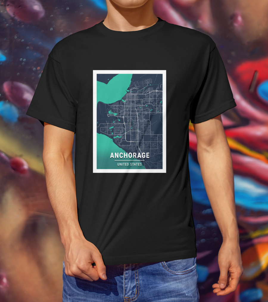 Anchorage United States Blue Dark City Map T-Shirt