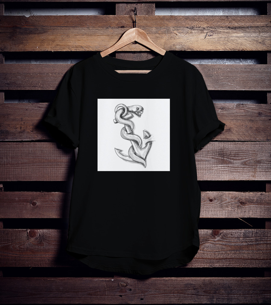 Asclepius Snake Wrapped Around Nautical Anchor T-Shirt