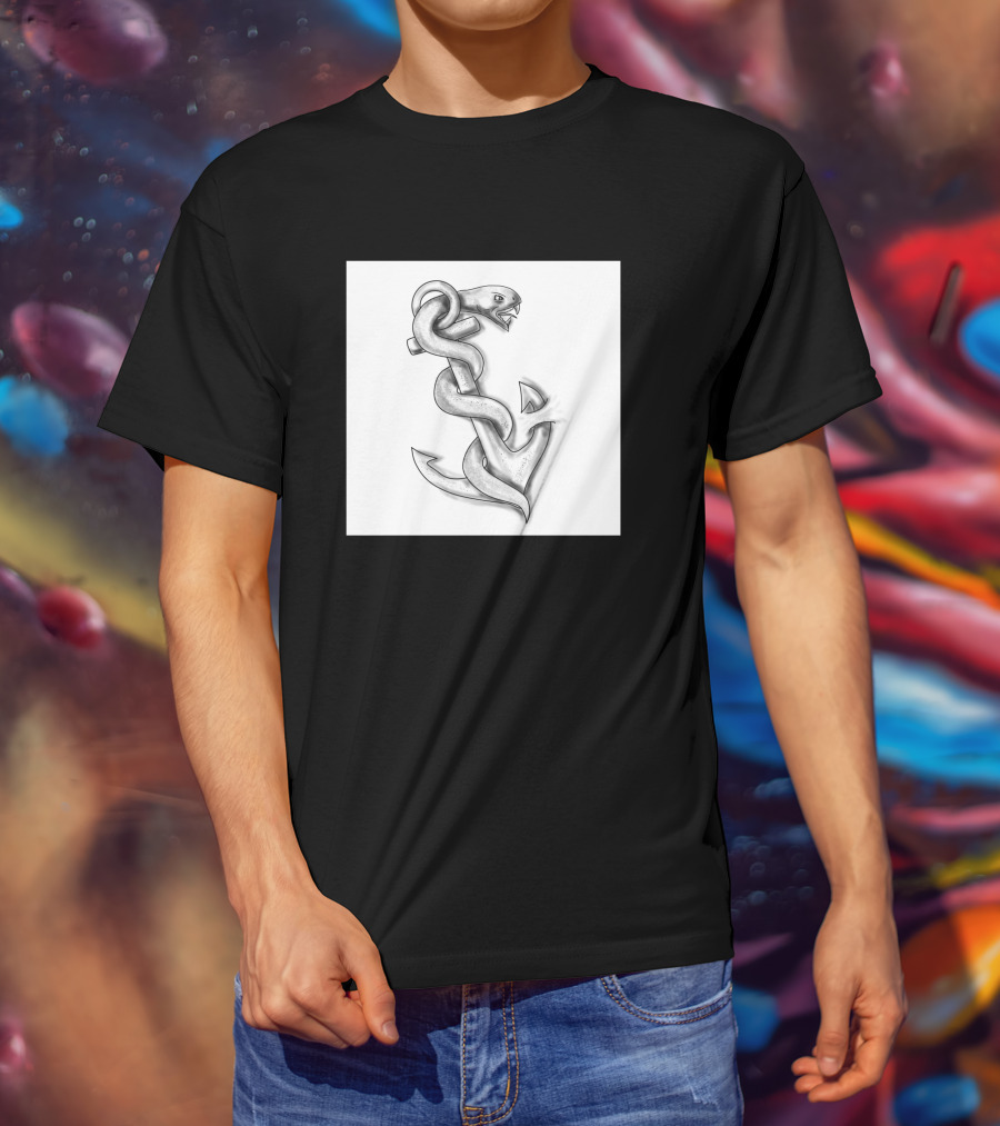 Asclepius Snake Wrapped Around Nautical Anchor T-Shirt