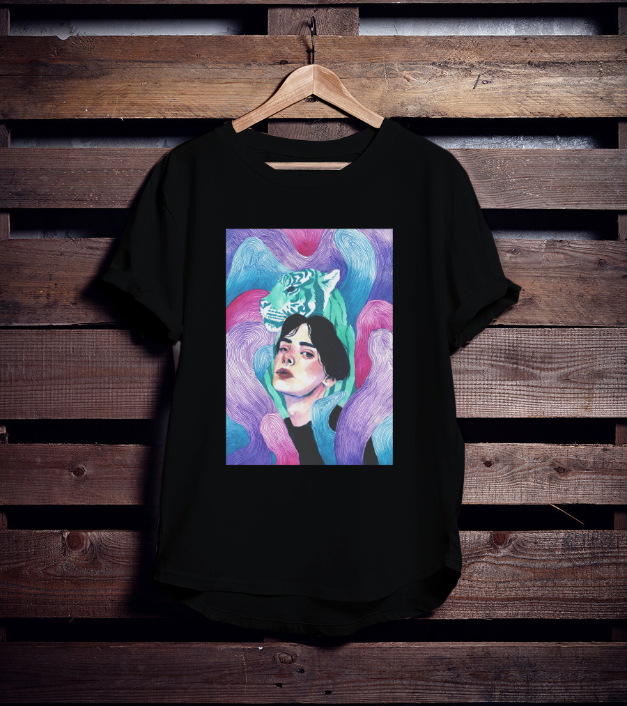 Aura 916131 Psychedelic Tiger And Portrait Fusion T-Shirt