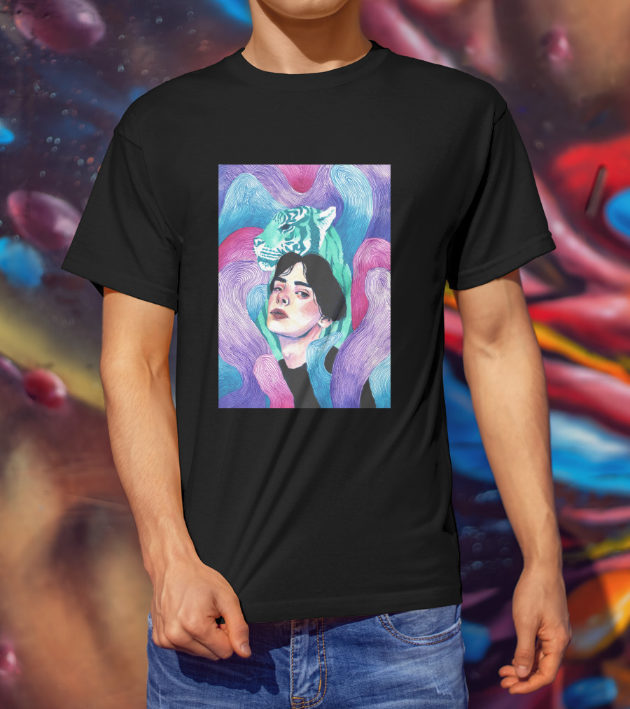 Aura 916131 Psychedelic Tiger And Portrait Fusion T-Shirt
