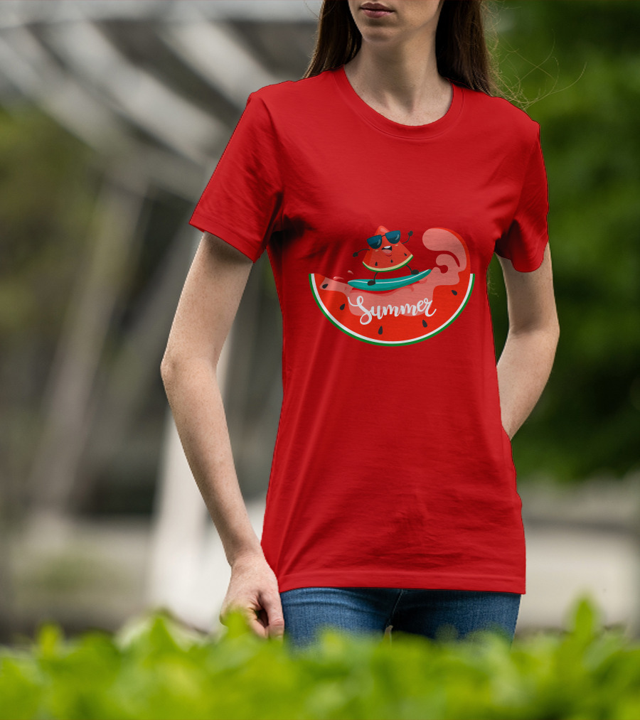 Summer Vacation Watermelon Surfing Trip Fun T-Shirt