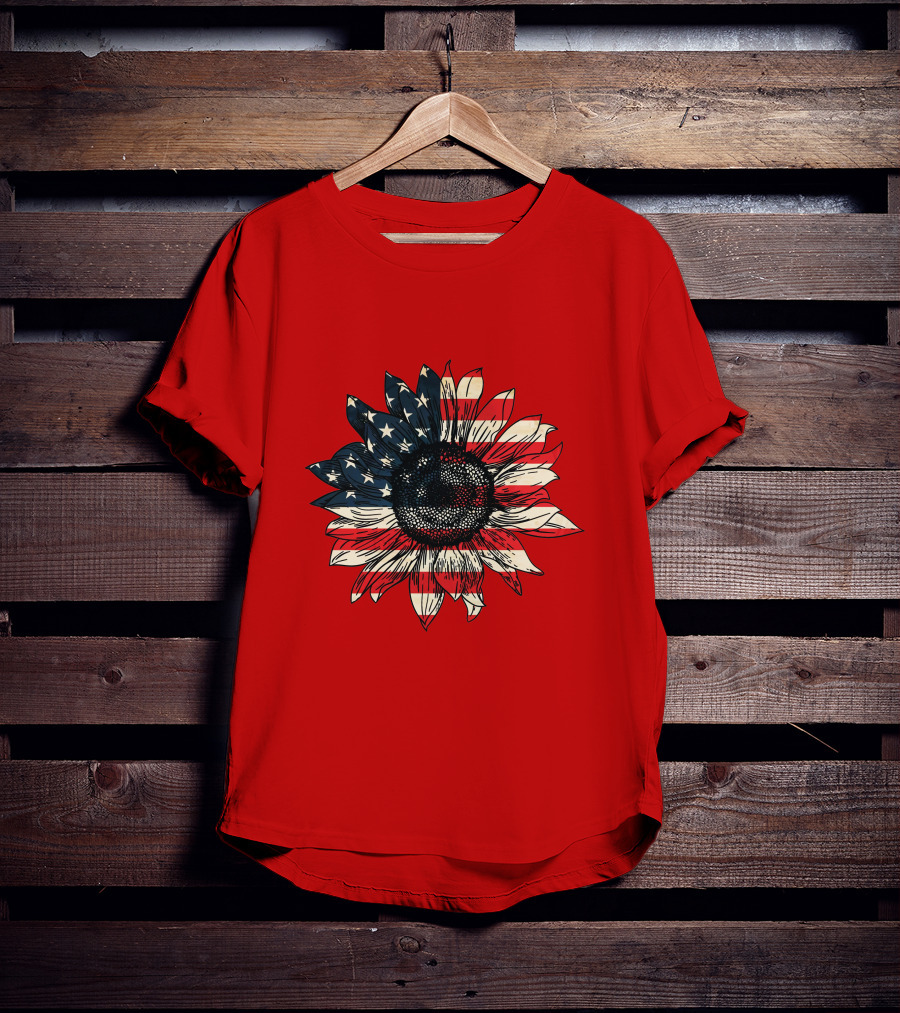 Sunflower American Flag USA Independence Day Flower T-Shirt