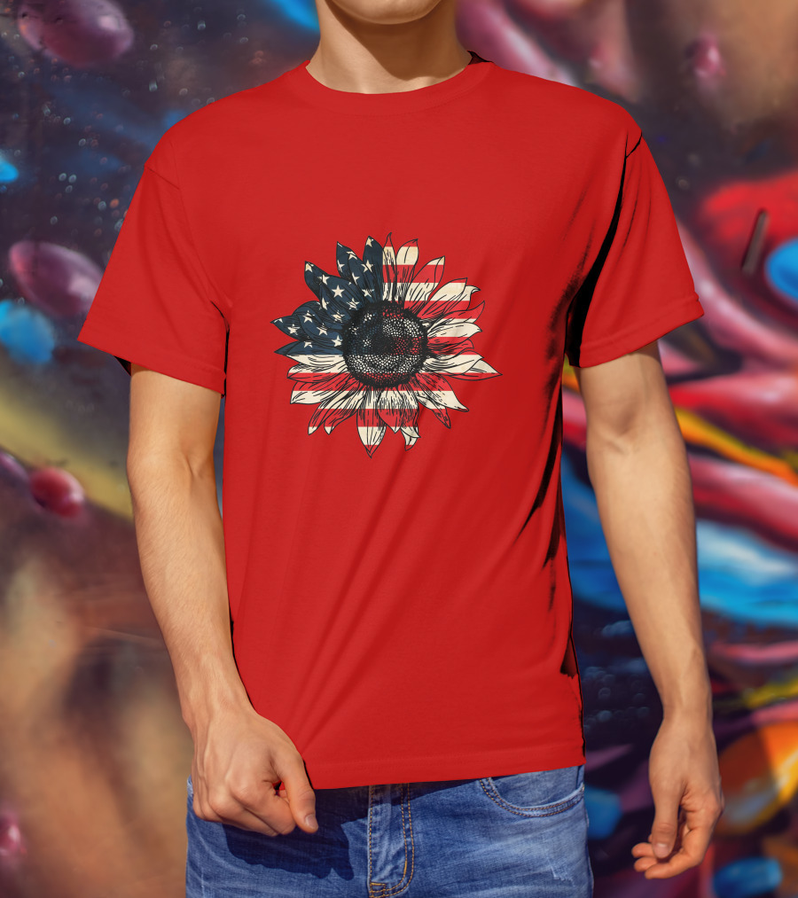 Sunflower American Flag USA Independence Day Flower T-Shirt