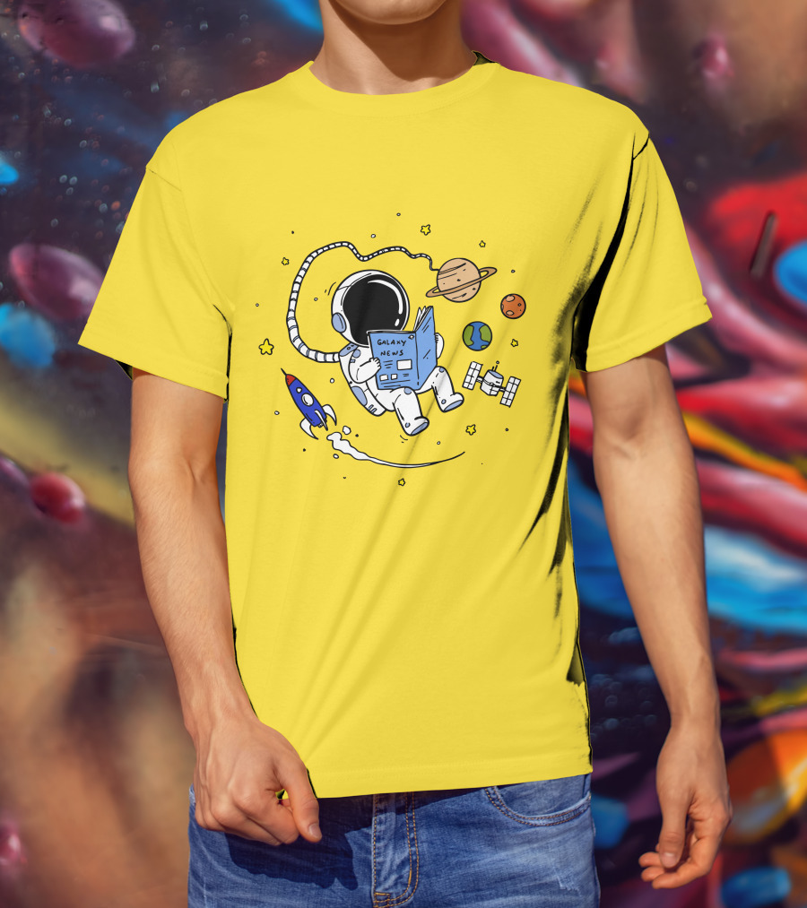 Reading Galaxy News Astronaut With Planets And Rocket T-Shirt