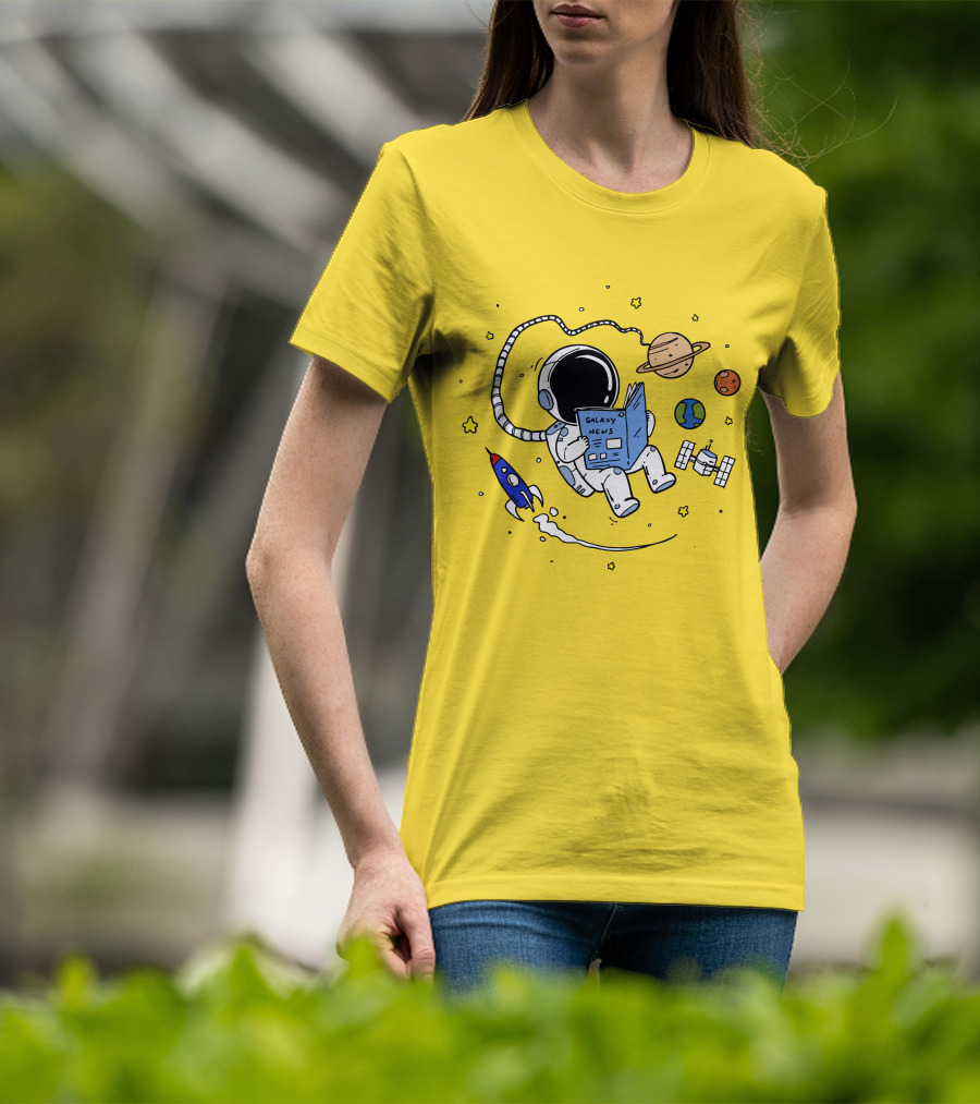 Reading Galaxy News Astronaut With Planets And Rocket T-Shirt