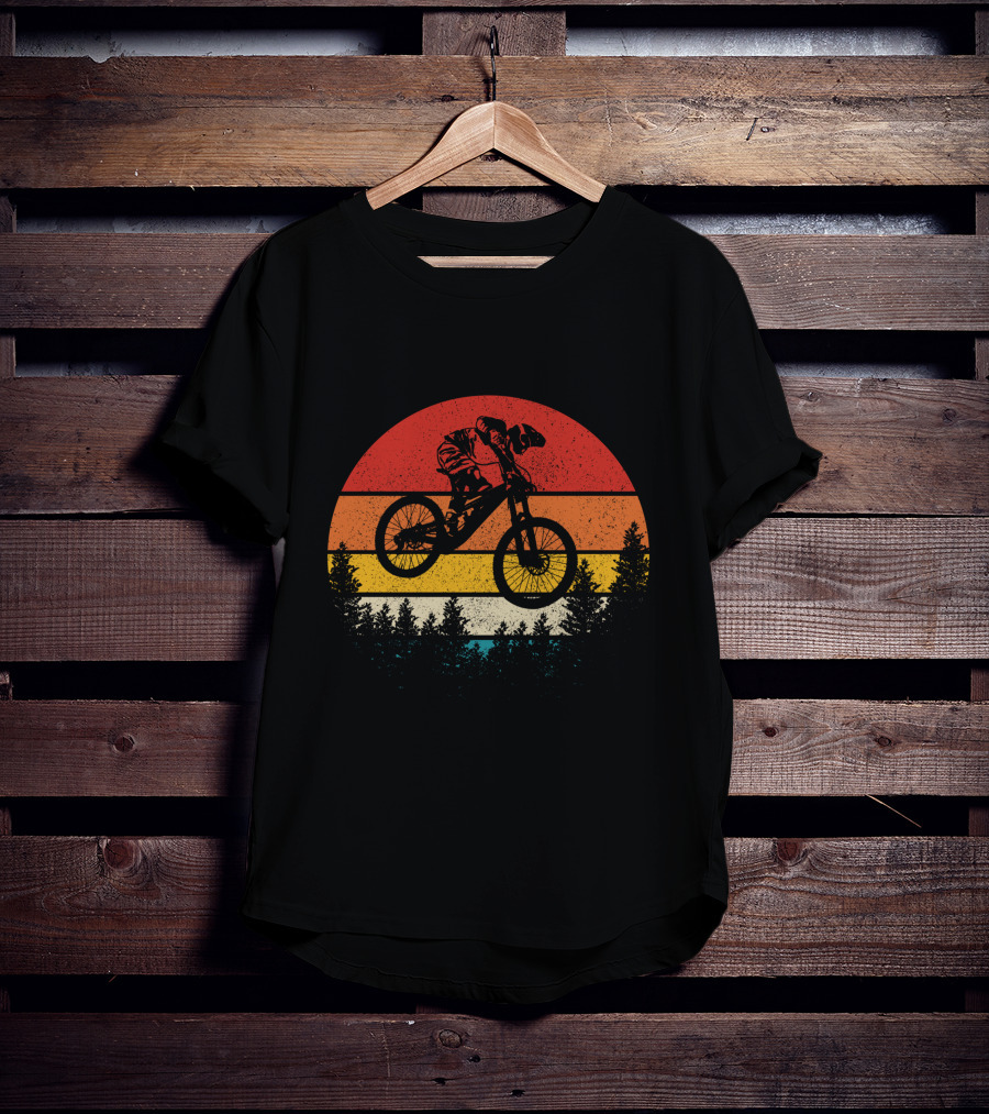Mountain Bike Vintage Retro Downhill Sunset Forest T-Shirt
