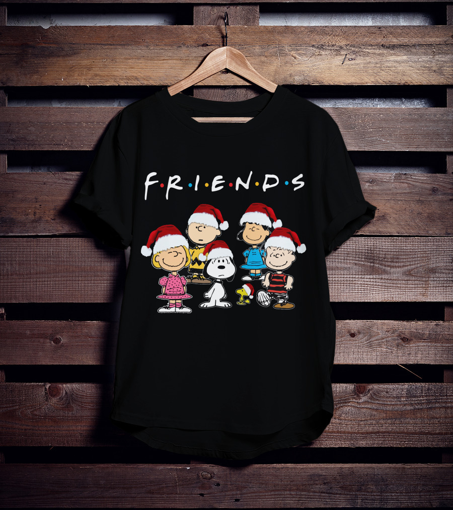 Friends Christmas Snoopy Peanuts Characters Santa Hats T-Shirt