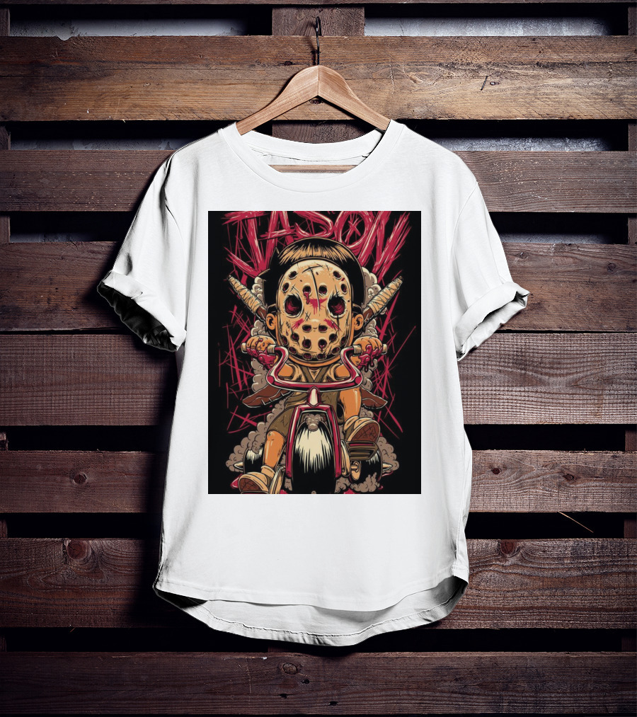 Jason Masked Tricycle Rider With Knives T-Shirt