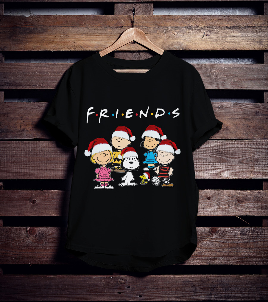 Friends Snoopy Christmas Peanuts Characters Santa Hats T-Shirt