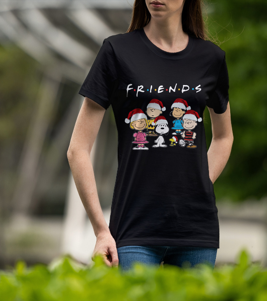 Friends Snoopy Christmas Peanuts Characters Santa Hats T-Shirt
