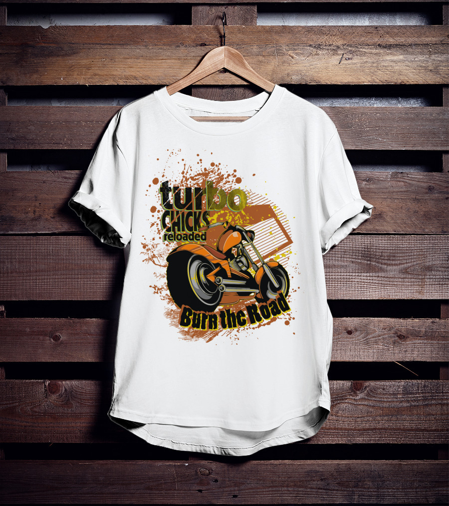 Turbo Chicks Reloaded Burn The Road Motorcycle Adventure T-Shirt