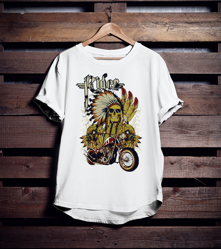 Rider Skull Motorcycle Eagle Feathers Tribal Helmet T-Shirt