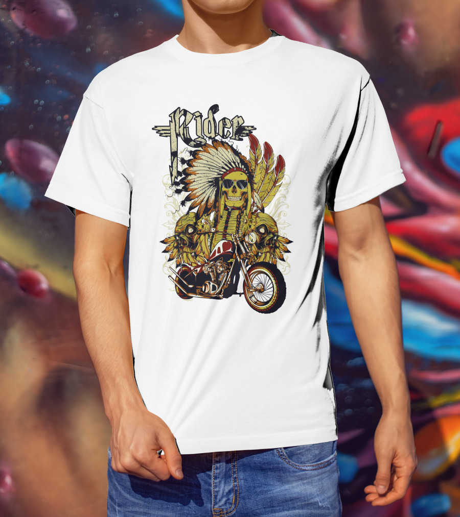 Rider Skull Motorcycle Eagle Feathers Tribal Helmet T-Shirt