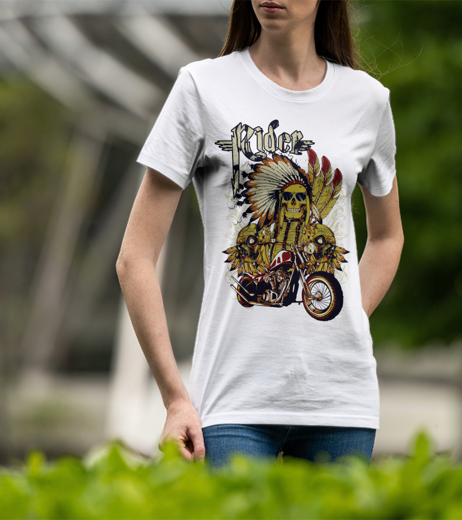 Rider Skull Motorcycle Eagle Feathers Tribal Helmet T-Shirt