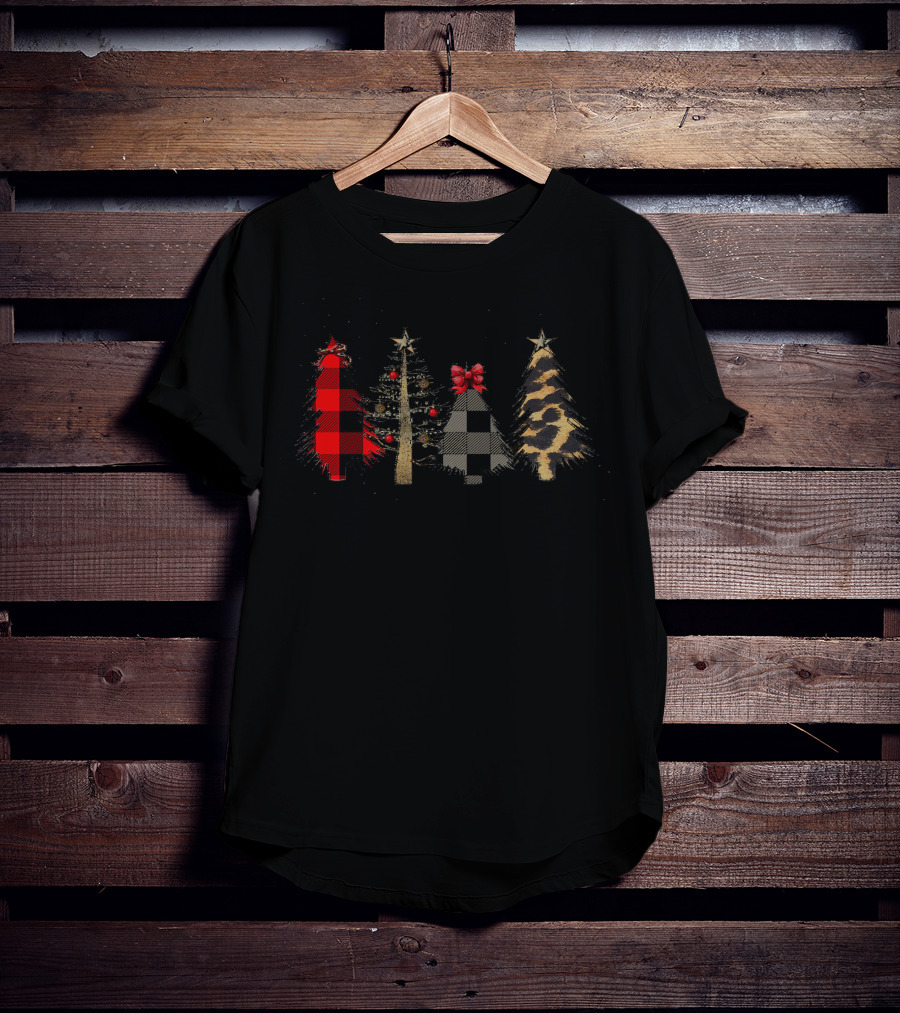Mery Chrismas Plaid And Animal Print Christmas Trees T-Shirt