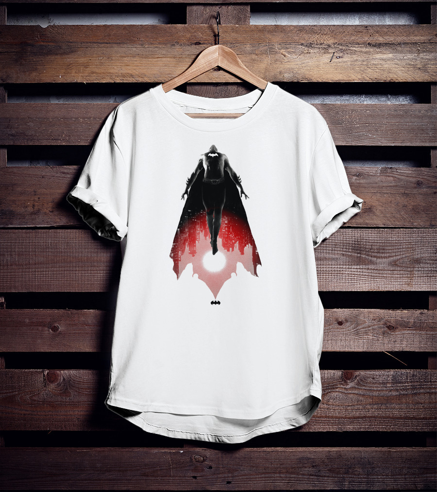 Batman Rising Over Gotham City Silhouette Red And Black T-Shirt
