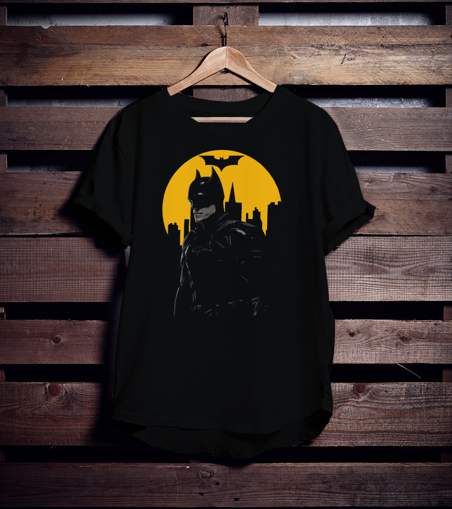 Batman Gotham City Silhouette Yellow Bat T-Shirt