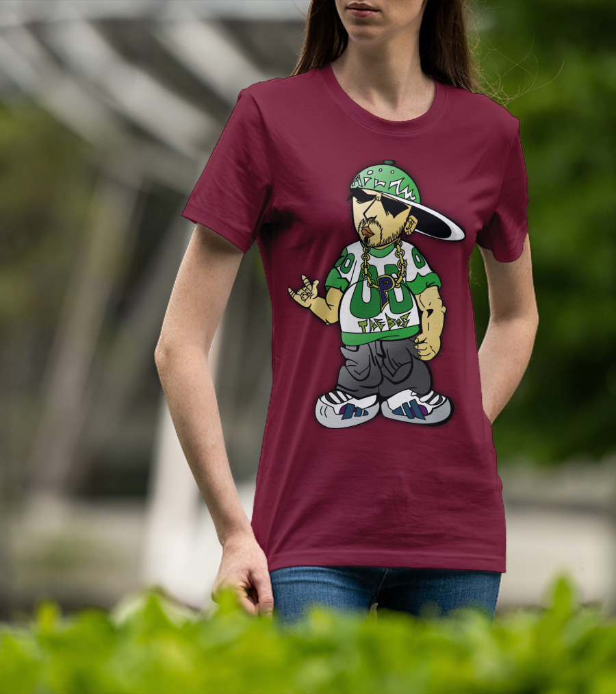 HipHop Cartoon Character With UP The Posse On Green Snapback And Chain T-Shirt
