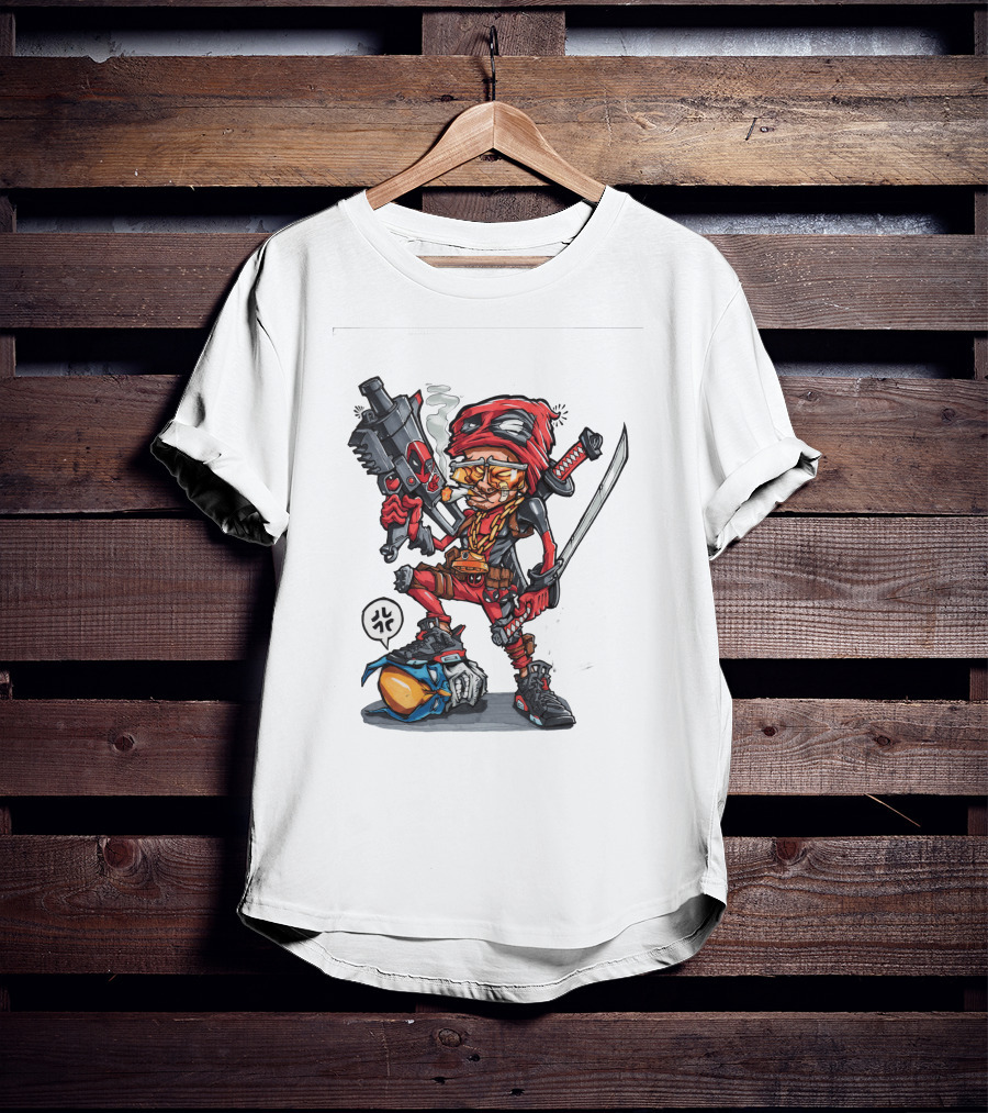 Ninja Animation Cartoon Warrior With Sword And Gun T-Shirt