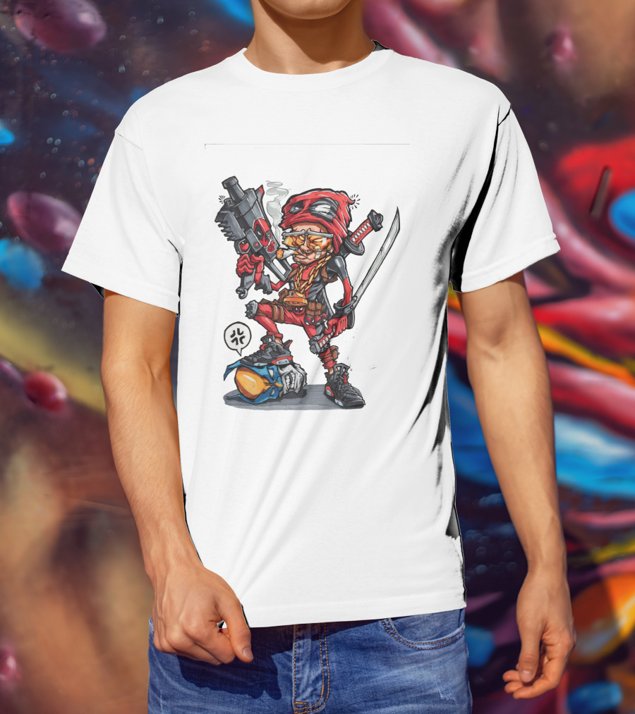 Ninja Animation Cartoon Warrior With Sword And Gun T-Shirt
