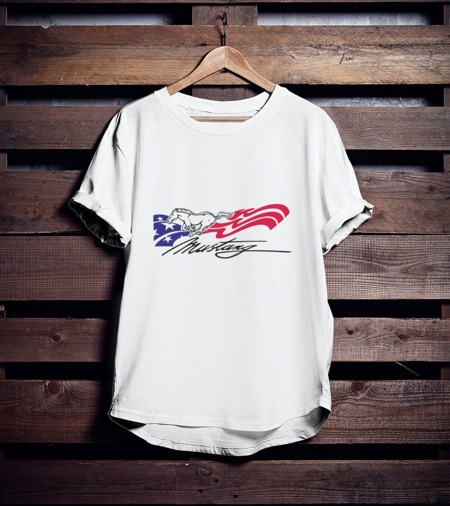 Mustang American Flag Running Horse T-Shirt
