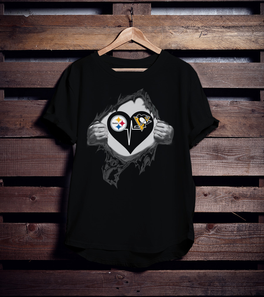 Steelers Penguins Heartbeat Hands Tear Steel T-Shirt