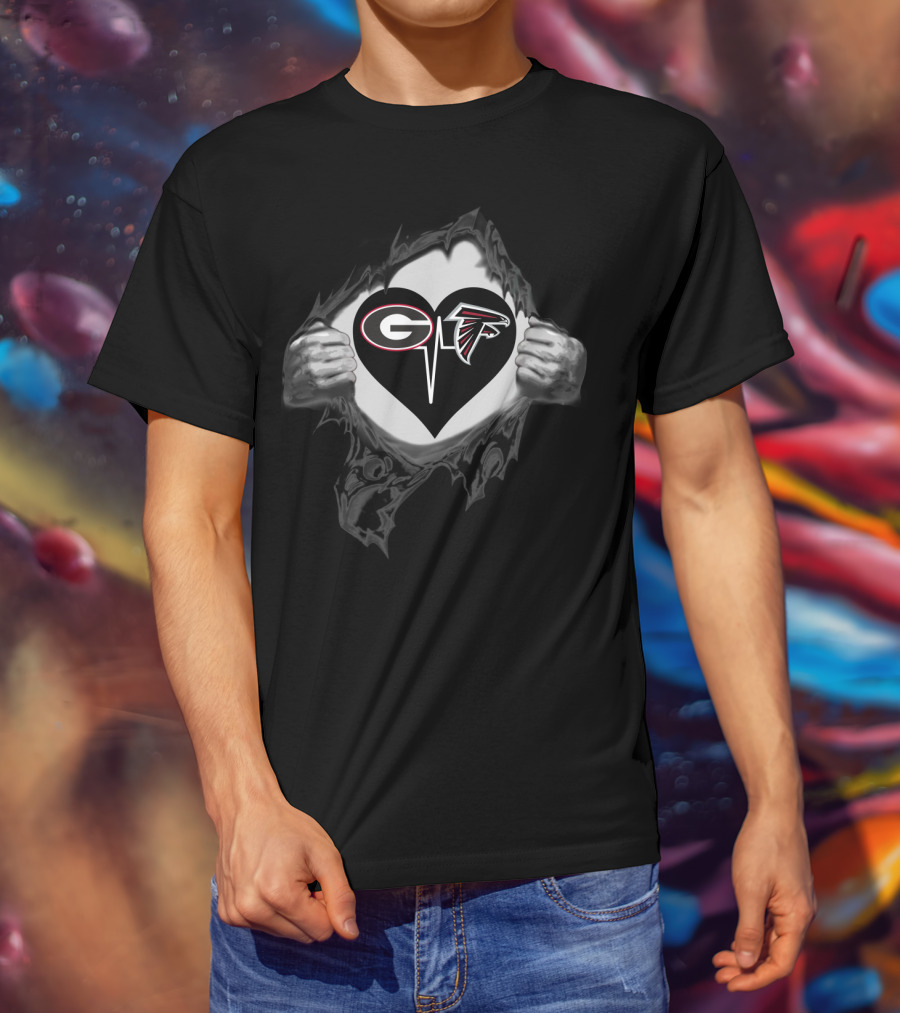 Georgia Bulldogs Atlanta Falcons Heart Logo Fan T-Shirt