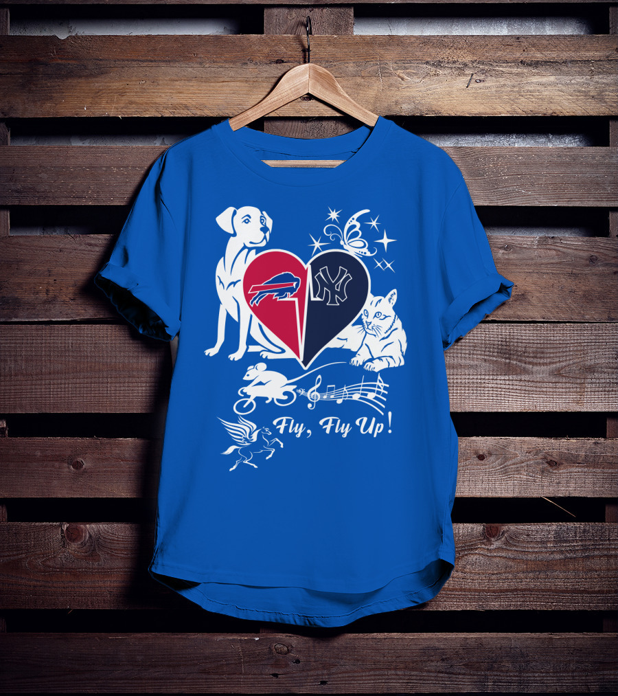 Buffalo Bills New York Yankees Heart Fly Fly Up Dog Cat Pegasus Butterfly T-Shirt