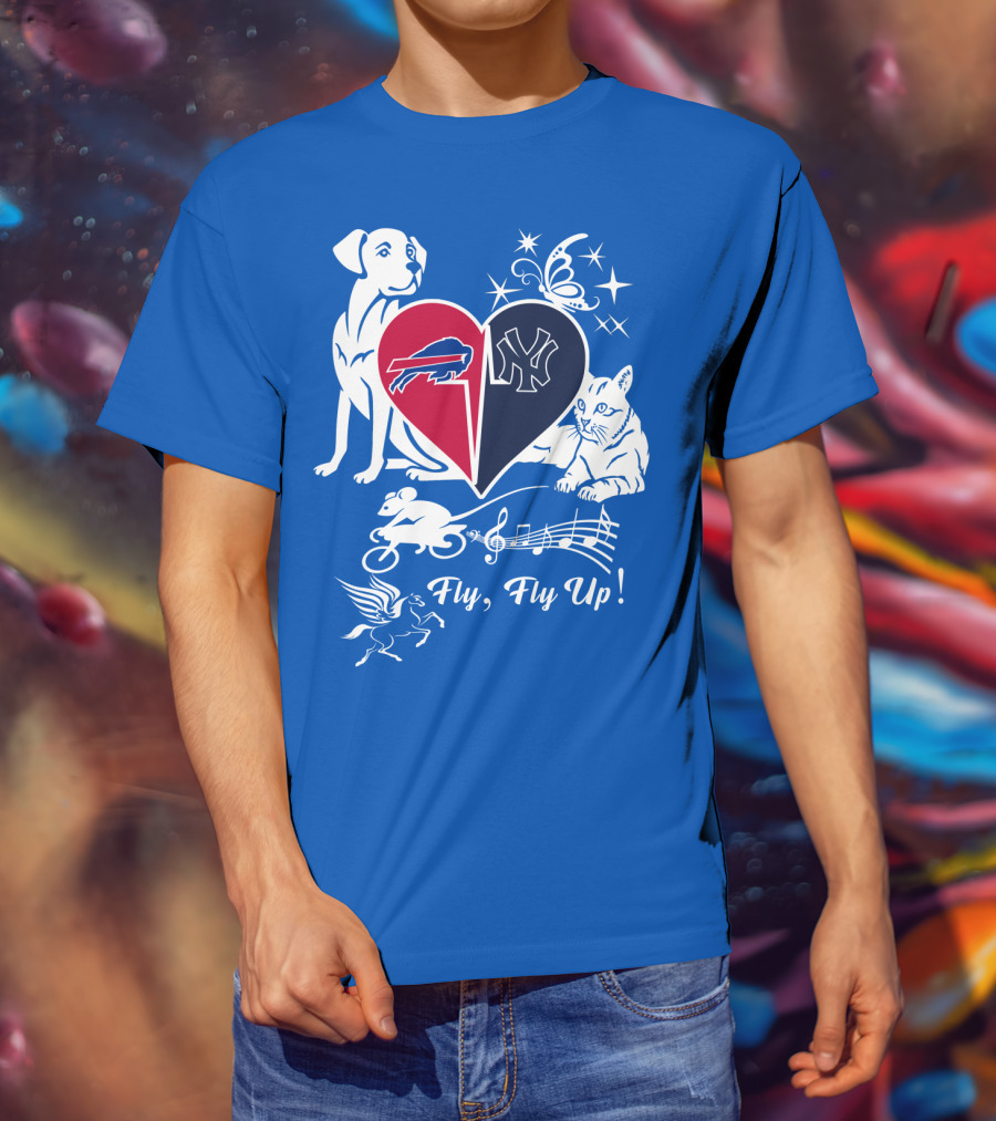 Buffalo Bills New York Yankees Heart Fly Fly Up Dog Cat Pegasus Butterfly T-Shirt