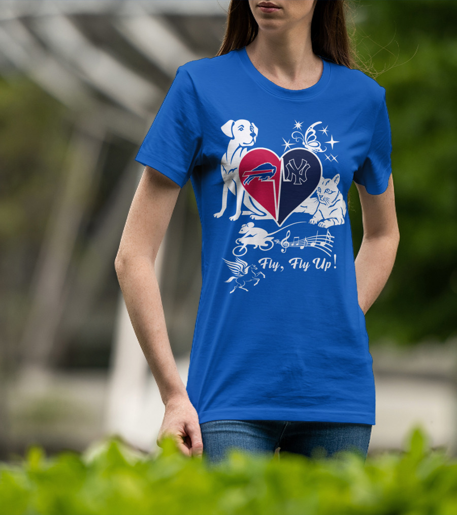 Buffalo Bills New York Yankees Heart Fly Fly Up Dog Cat Pegasus Butterfly T-Shirt