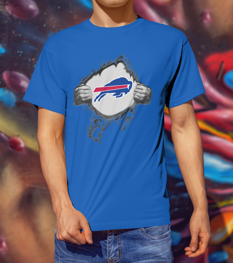 Buffalo Bills Superhero Buffalo Logo Peeking Through T-Shirt