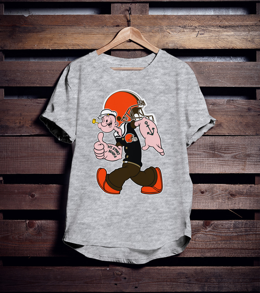 Browns Popeye My Strength Begins Football Helmet Anchor Tattoo T-Shirt