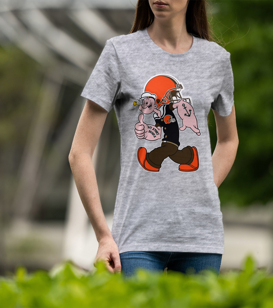 Browns Popeye My Strength Begins Football Helmet Anchor Tattoo T-Shirt