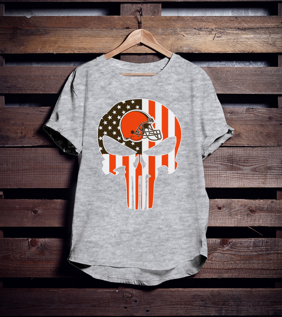 Browns American Flag Skull Helmet T-Shirt